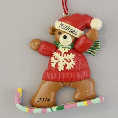 Snowboarding Bear Personalized Christmas Ornaments