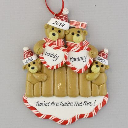 Bear Family with Twins Personalized Christmas Ornaments