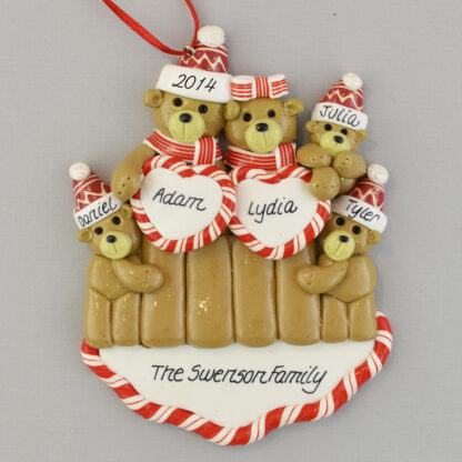 Bear Family with Three Children Personalized Christmas Ornaments