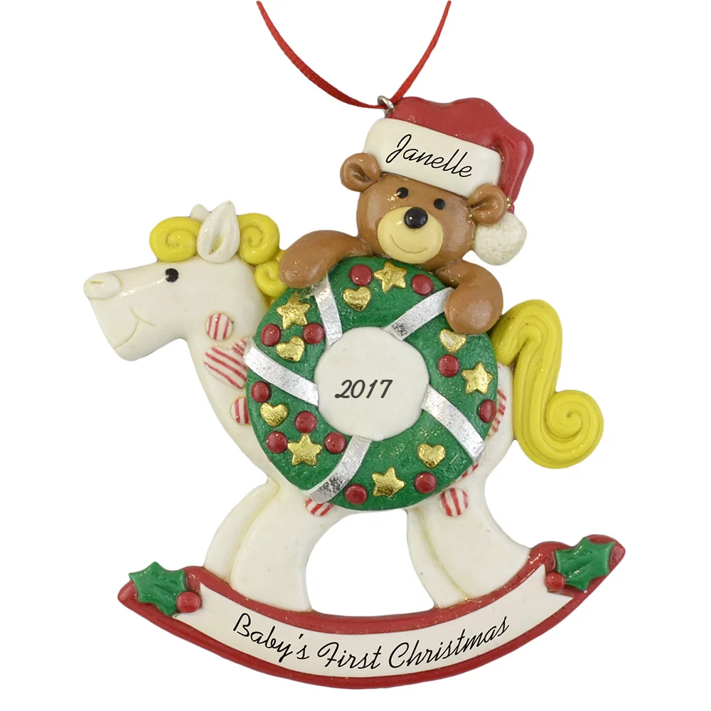 A Baby's First Christmas Rocking Horse personalized ornaments