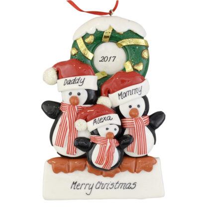Penguins (3) with a Wreath personalized christmas Ornaments