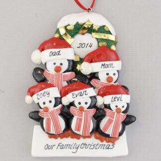 Penguins (5) with a Wreath personalized christmas Ornaments