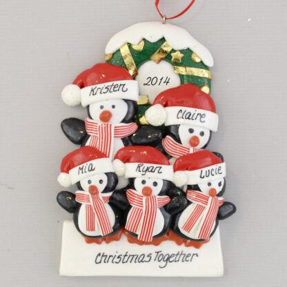 Penguin Partners with 3 Children Personalized Christmas Ornaments