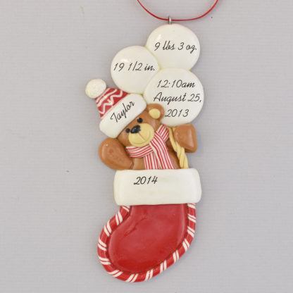Baby Bear in Stocking First Christmas Personalized Ornaments