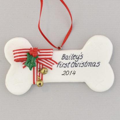 Dog Bone White with Bells personalized Christmas Ornaments