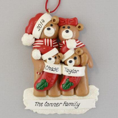 Bear Family of Four Personalized Christmas Ornaments