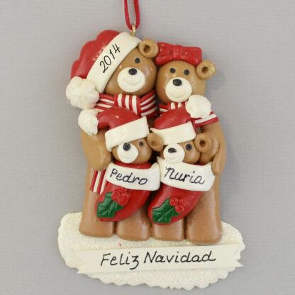Bear Family (4) Feliz Navidad personalized christmas Ornaments