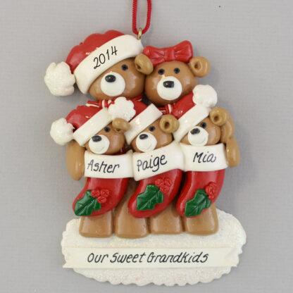 Grandparents with Three Babies in Stockings personalized christmas Ornaments