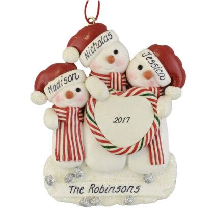 Snowman Family (3) with a Heart personalized christmas Ornaments