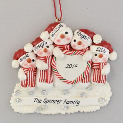 Snowman Family (5) with a Heart Personalized Christmas Ornaments