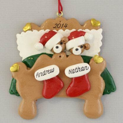 Two Bears in Bed Partners personalized Christmas Ornaments