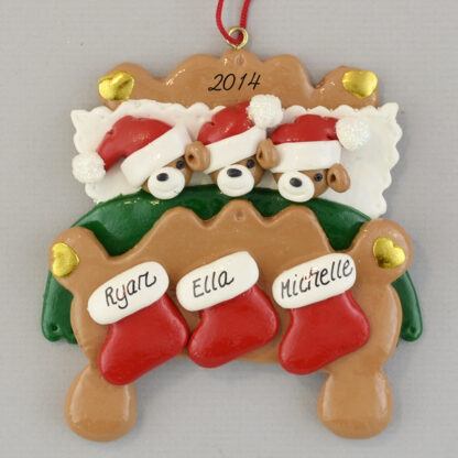 Bear Family (3) in Bed Personalized Christmas Ornaments