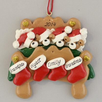 Grandparents in Bed with Two Grandkids Personalized Christmas Ornaments