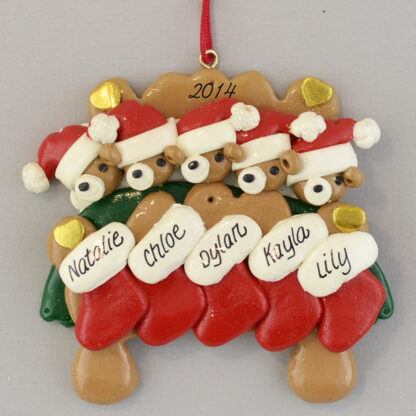 Bear Family (5) in Bed Personalized Christmas Ornaments