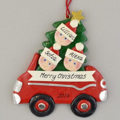 Partner's Family of 3 in Car personalized Christmas Ornaments