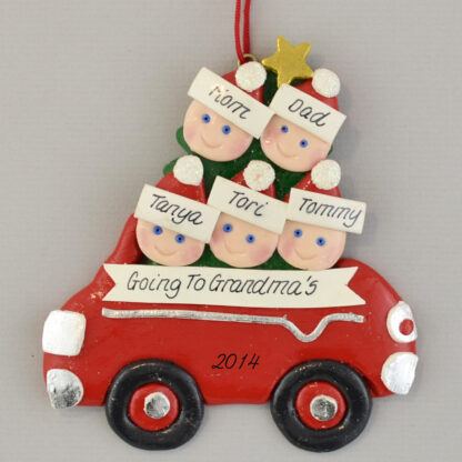 Going to Grandpa and Grandma's with Three Kids Personalized Christmas Ornaments