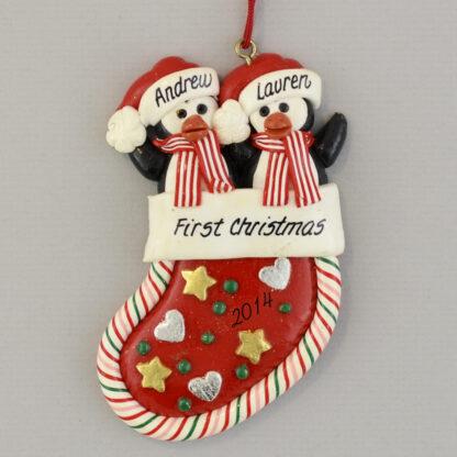 Penguins in a Stocking (2) Personalized christmas Ornaments