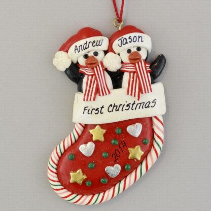 Penguin Partners in Stocking personalized christmas Ornaments