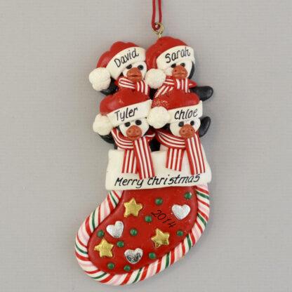 Penguins in a Stocking (4) Personalized christmas Ornaments