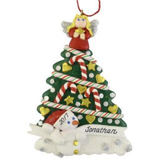 Tree with Angel and Snowman Personalized Christmas Ornaments