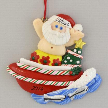 Santa in Speedboat Personalized Christmas Ornaments