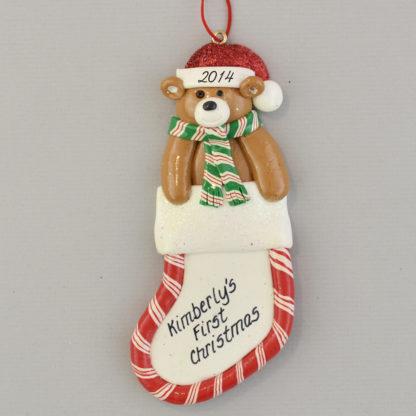 Stocking with Bear First Christmas personalized Ornaments