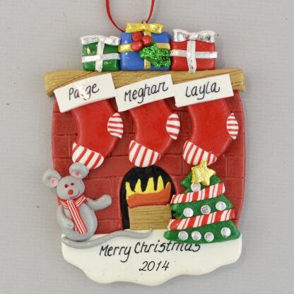 Hearth with 3 Stockings Partners personalized Christmas Ornaments