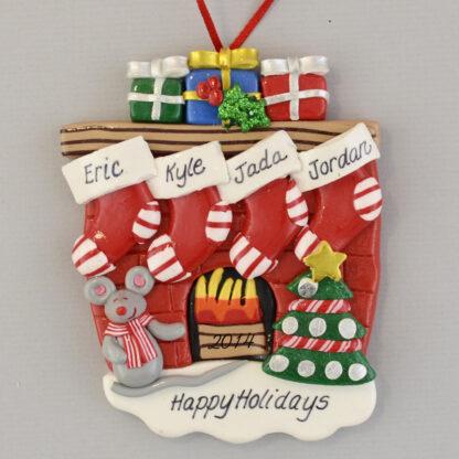 Hearth with 4 Stockings Partners personalized christmas Ornaments