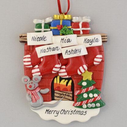 Hearth with 5 Stockings personalized Christmas Ornaments