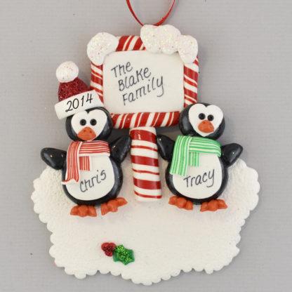 Penguins (2) with Plaque personalized christmas Ornaments
