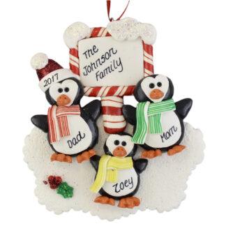 Penguins (3) with a plaque personalized christmas ornaments