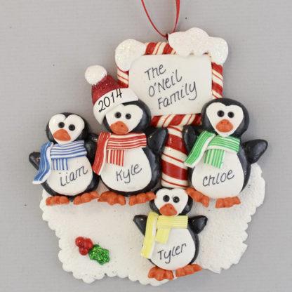 Penguins (4) with a Plaque personalized Christmas Ornaments