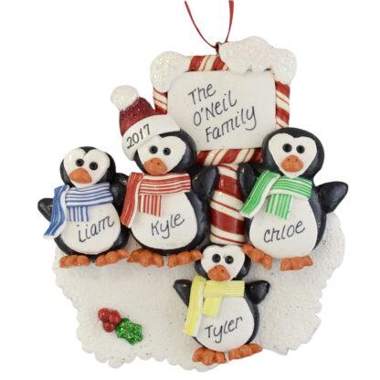 Penguins (4) with a plaque personalized christmas ornaments