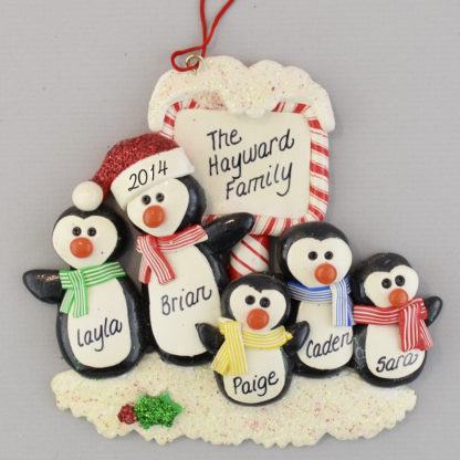 Penguins (5) Personalized Christmas Ornaments