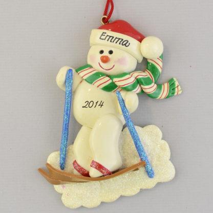 Skiing Snowman personalized christmas Ornaments