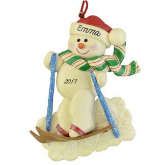 Skiing Snowman personalized christmas ornaments