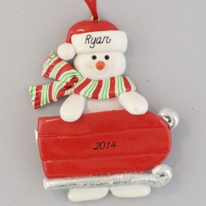 Snowman with Sled Personalized Christmas Ornaments