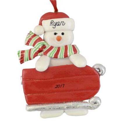 Snowman with Sled personalized christmas ornaments