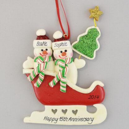 Personalized christmas ornaments Anniversary Snow Couple in Sleigh
