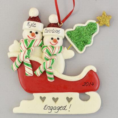 Snow Couple Sleigh Engaged Personalized christmas Ornaments