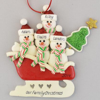 Personalized Snowmen (4) in Sleigh christmas Ornaments