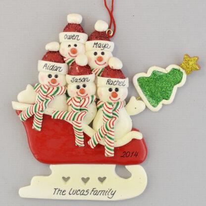 Personalized Snowmen (5) in a Sleigh Christmas Ornaments