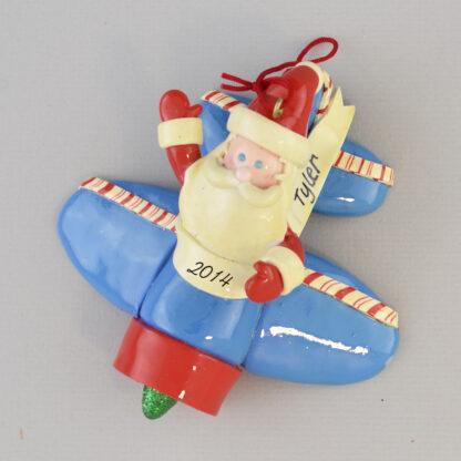 Santa in Airplane Personalized Christmas Ornaments