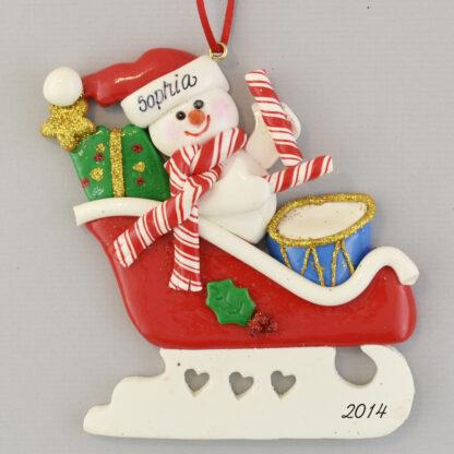 Personalized Snowman in Sleigh Christmas Ornaments