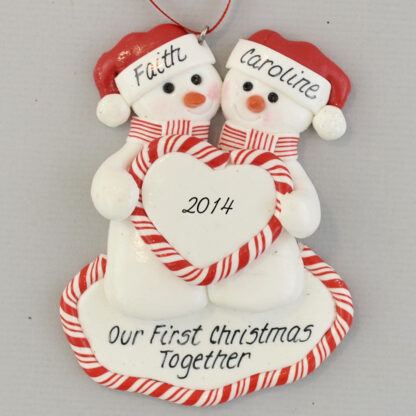 Snow Couple with Heart personalized Christmas Ornaments