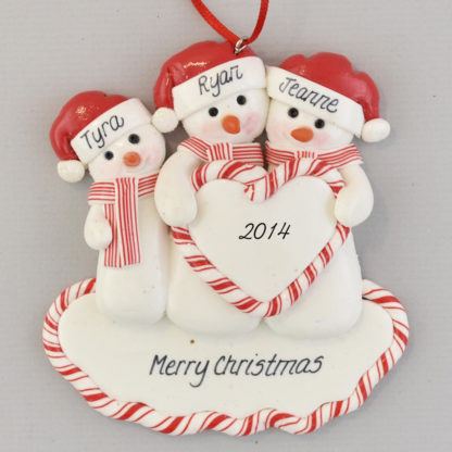 Family of Snowmen (3) Heart Personalized Christmas Ornaments
