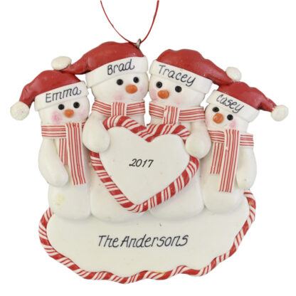 Family of Snowmen (4) Heart personalized christmas ornaments