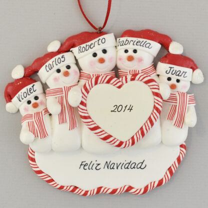 Family of Five Snowmen Feliz Navidad personalized christmas Ornaments