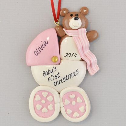 Personalized Baby Carriage Pink Christmas Ornaments
