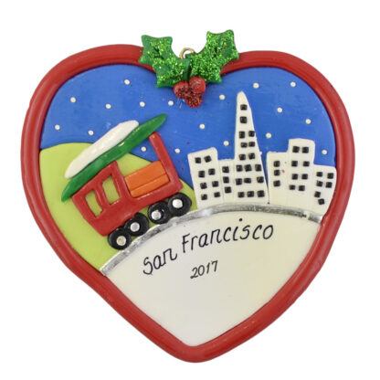 San Francisco Skyline and Cable Car personalized christmas ornaments